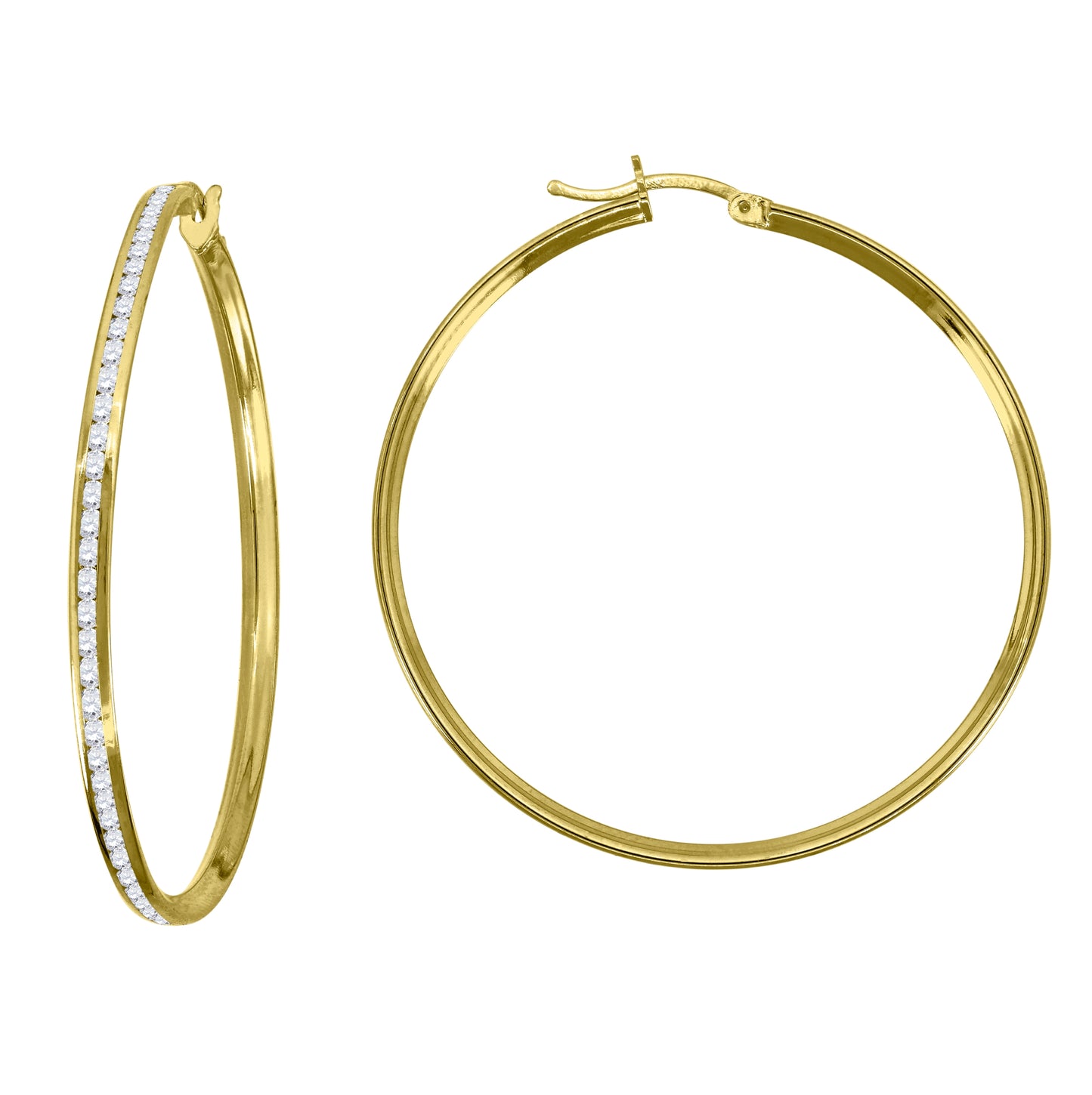14K Yellow Gold Unisex Single Row Cubic Zirconia Huggie Hoop 2Mm Earrings