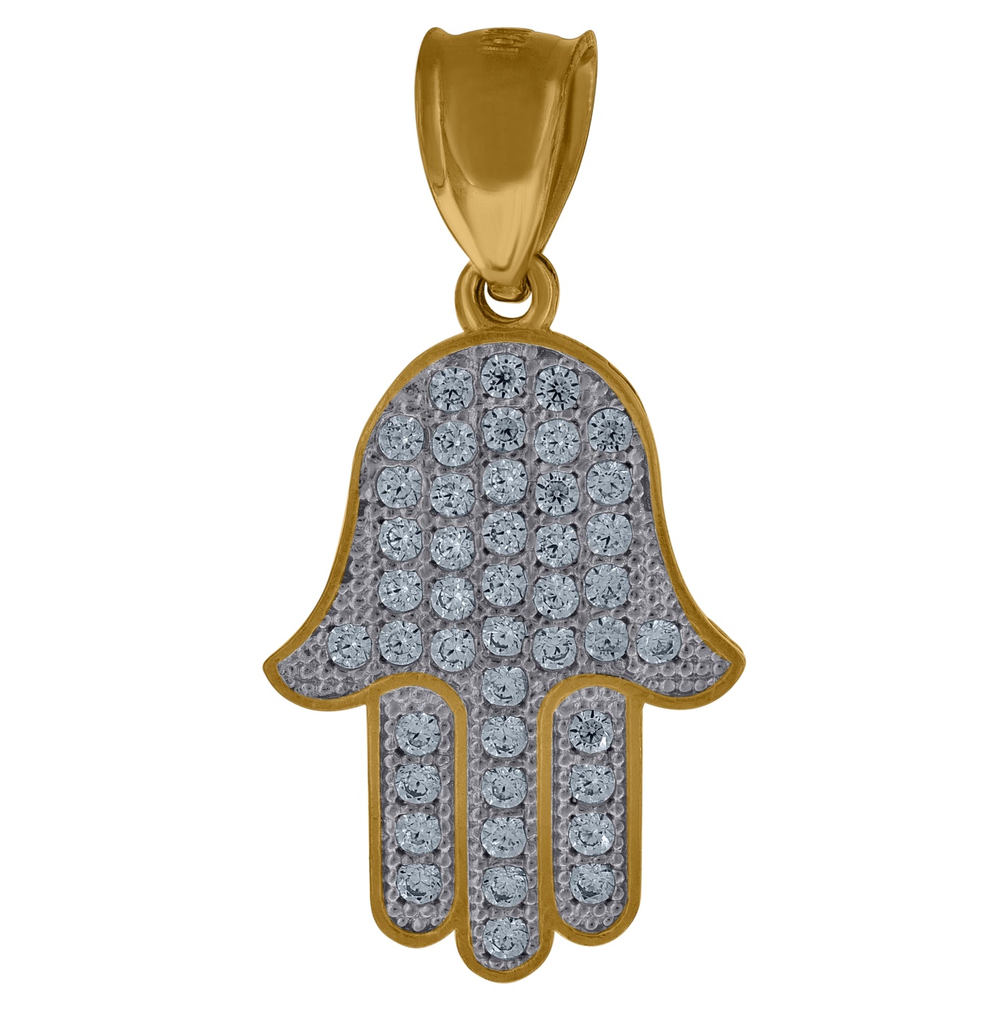 10K Two-Tone Gold Mens Women Cubic Zirconia Cubic-Zirconia Hamsa Religious Charm Pendant