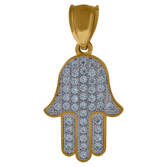 10K Two-Tone Gold Mens Women Cubic Zirconia Cubic-Zirconia Hamsa Religious Charm Pendant