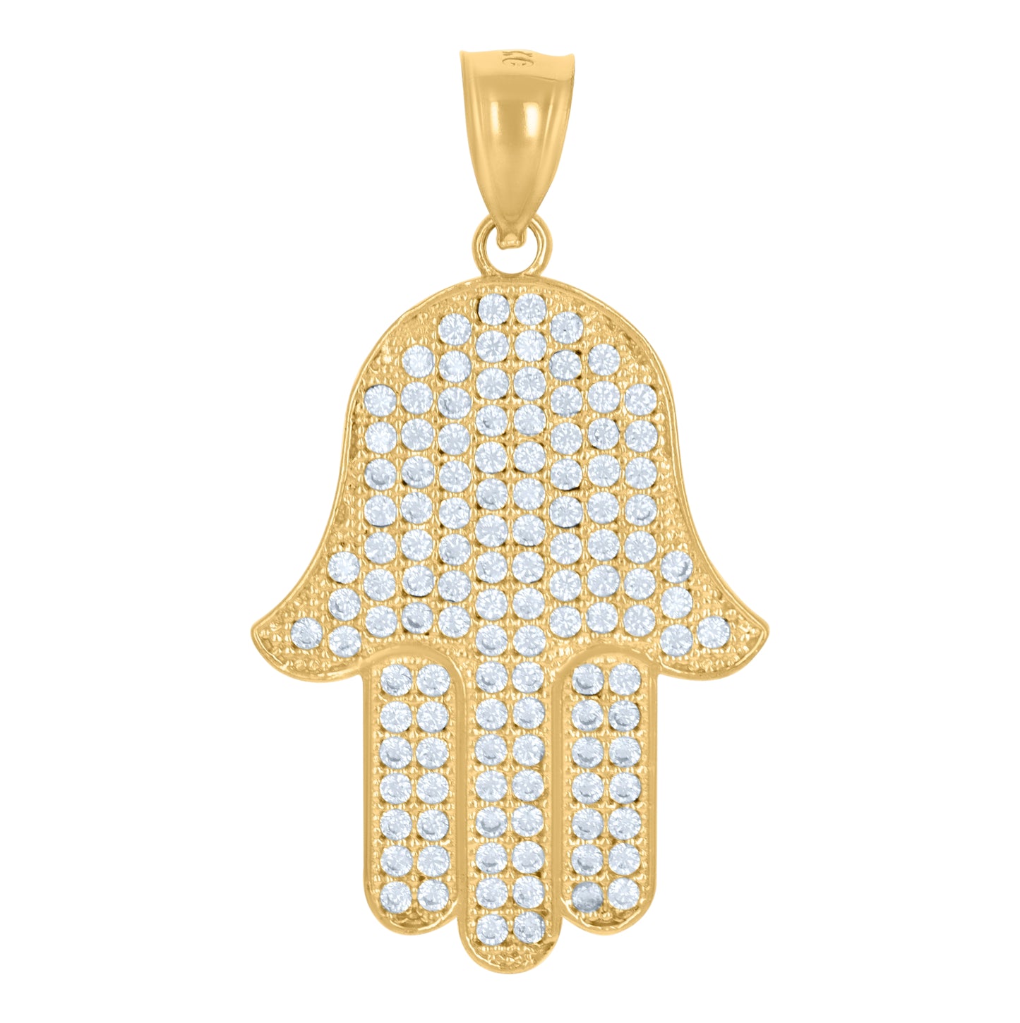 10K Two-Tone Gold Mens Cubic Zirconia Cubic-Zirconia Hamsa Religious Charm Pendant