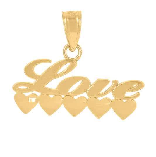 14K Yellow Gold Womens Diamond-Cut Love Heart Ht:15.2Mm Pendant Charm