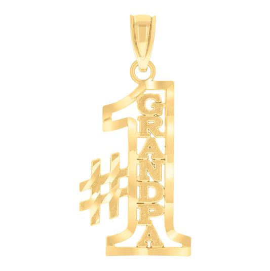 14K Yellow Gold Womens Diamond-Cut No. 1 Grandpa Ht:25.6Mm Talking Pendant Charm