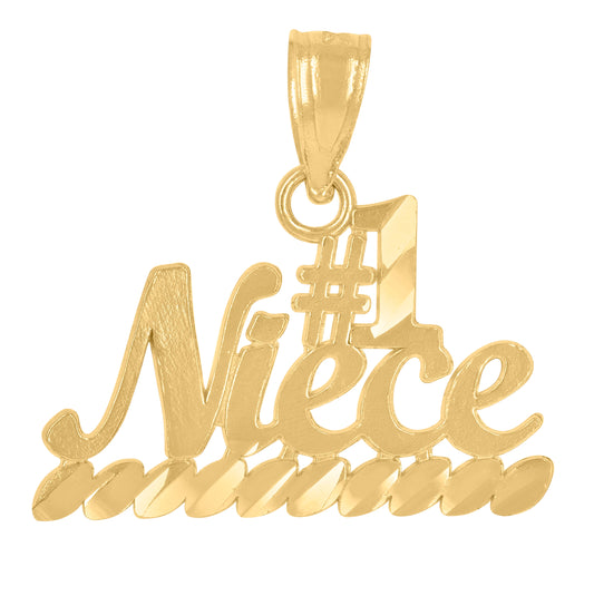 14K Yellow Gold Womens Diamond-Cut No. 1 Niece Ht:16.7Mm Pendant Charm