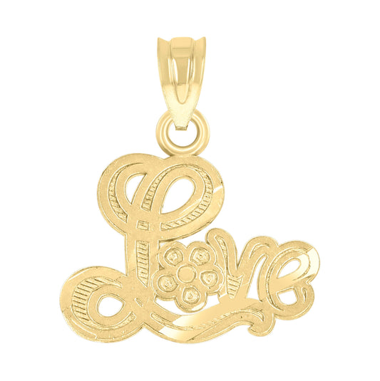 14K Yellow Gold Womens Diamond-Cut Love Ht:18.8Mm Pendant Charm