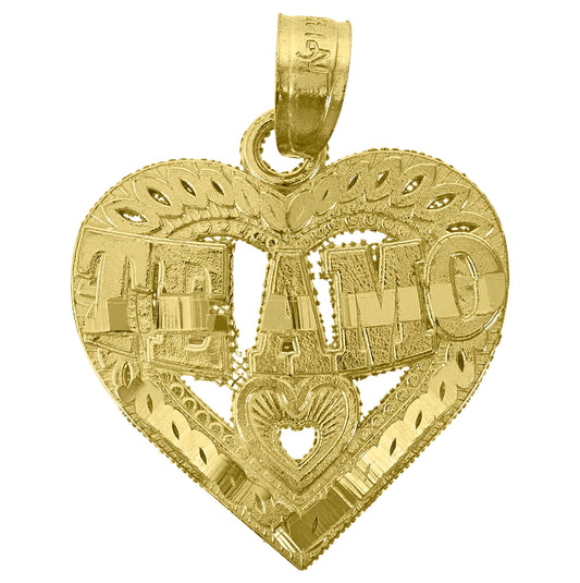 14K Yellow Gold Womens Diamond-Cut Te Amo Heart Ht:21.3Mm Pendant Charm