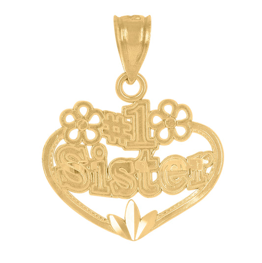 14K Yellow Gold Womens No. 1 Sister Heart Ht:21.6Mm Pendant Charm