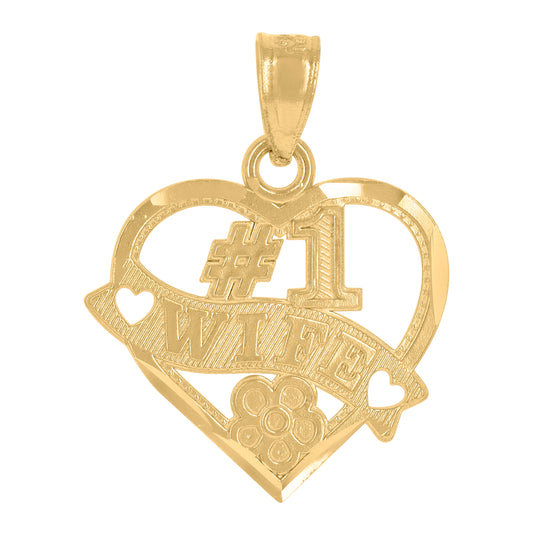 14K Yellow Gold Womens No. 1 Wife Heart Ht:21.2Mm Pendant Charm