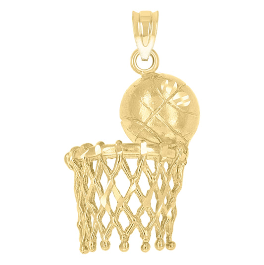 14K Yellow Gold Womens Diamond-Cut Basket Ball Sports Ht:31.8Mm Pendant Charm