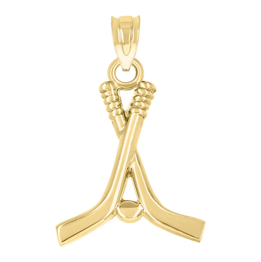 14K Yellow Gold Womens Hockey Sticks Sports Pendant Charm