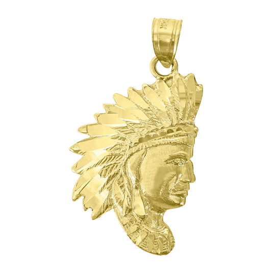 14K Yellow Gold Womens Diamond-Cut Red Indian Native American Fashion Pendant Charm