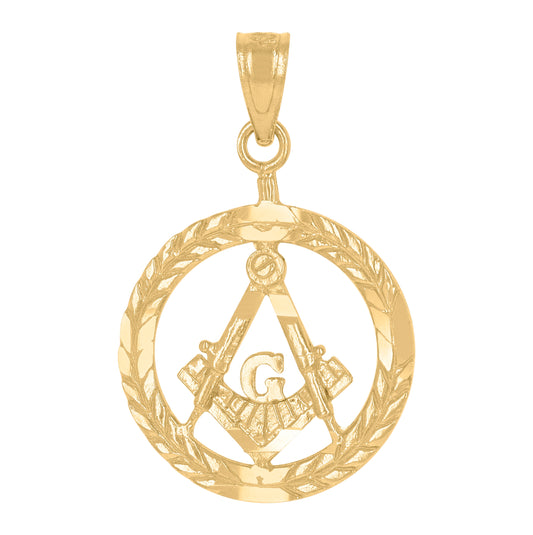 14K Yellow Gold Womens Diamond-Cut Masonic Medallion Religious Pendant Charm