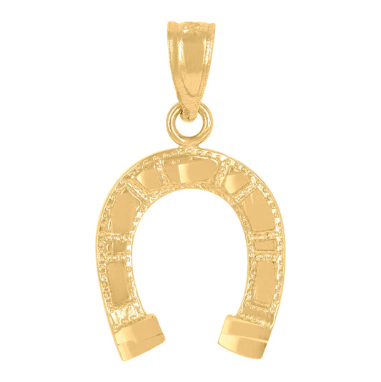 14K Yellow Gold Womens Diamond-Cut Horse Shoe Good Luck Pendant Charm