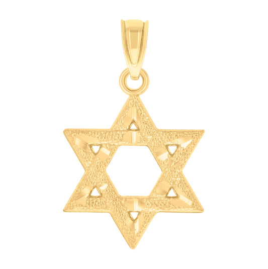 14K Yellow Gold Womens Diamond-Cut Star Of David Ht:23.4Mm Religious Pendant Charm