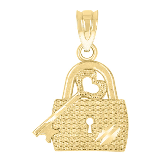 14K Yellow Gold Womens Diamond-Cut Lock Key Ht:19.4Mm Pendant Charm