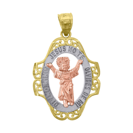 14K Gold Unisex Tri-Color Jesus No Te Olvides De Mi Religious Ht:30.2Mm Pendant Charm