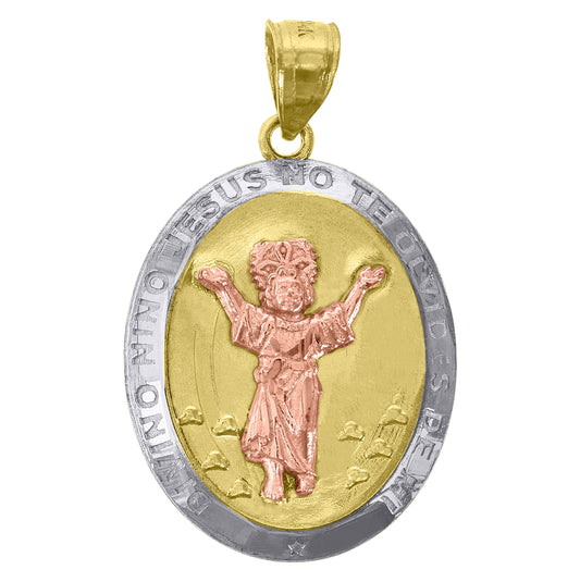 14K Gold Womens Tri-Color Jesus No Te Olvides De Mi Religious Ht:29.7Mm Pendant Charm