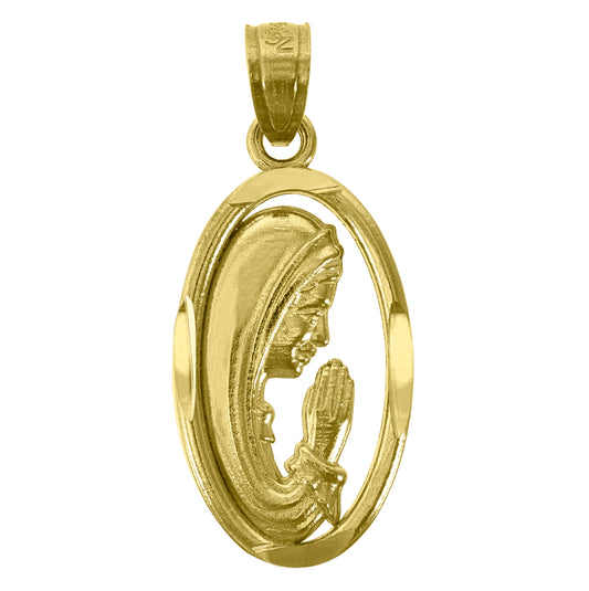 14K Yellow Gold Womens Diamond-Cut Mary Praying Woman Oval Ht:23.5Mm Religious Pendant Charm