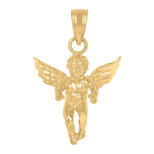 14K Yellow Gold Womens Flying Angel Religious Pendant Charm