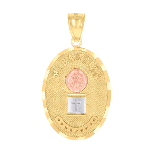 14K Gold Unisex Two-Tone Diamond-Cut Cross Mi Bautizo My Baptism Ht:28Mm Pendant Charm