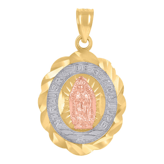 14K Gold Womens Tri-Color Diamond-Cut Ntra Sra De Guadalupe Ht:25.3Mm Pendant Charm