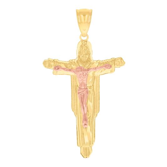 14K Gold Womens Two-Tone Crucifix Jesus Religious Ht:48.5Mm Pendant Charm
