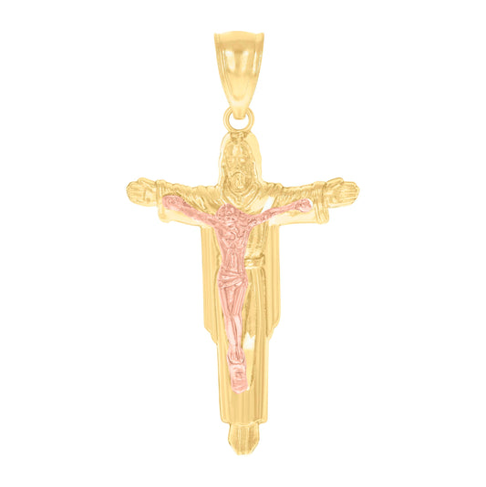 14K Gold Womens Two-Tone Crucifix Jesus Religious Ht:37.1Mm Pendant Charm