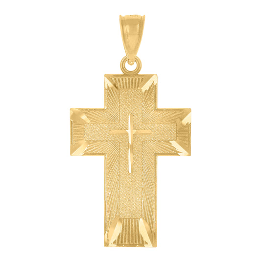 14K Yellow Gold Womens Diamond-Cut Cross Ht:32.7Mm Religious Pendant Charm