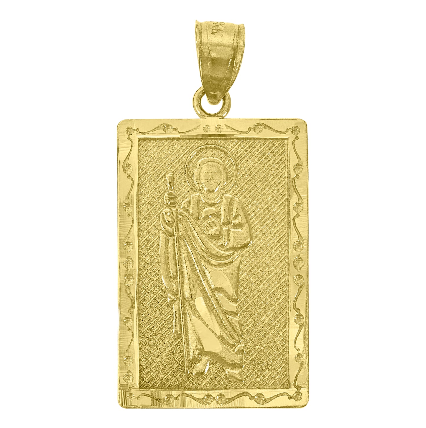 14K Yellow Gold Womens Diamond-Cut Saint Jude Rectangle Religious Ht:29.4Mm Pendant Charm