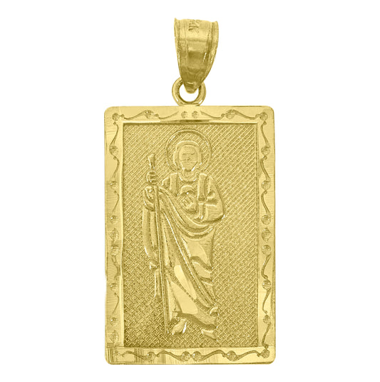 14K Yellow Gold Womens Diamond-Cut Saint Jude Rectangle Religious Ht:29.4Mm Pendant Charm