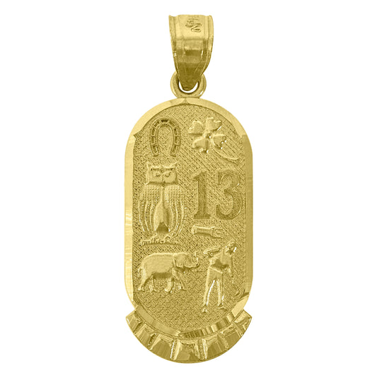14K Yellow Gold Womens Lucky 13 Elephant Owl Horse Shoe Clover Amulet Good Luck Pendant Charm
