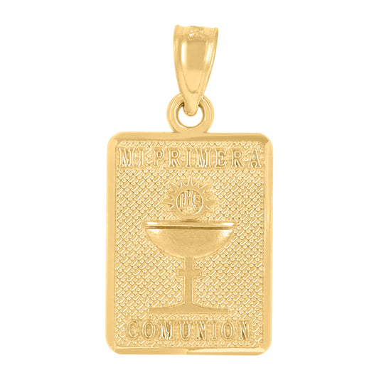 14K Yellow Gold Womens Diamond-Cut Mi Primera Communion Ceremony Rectangle Religious Pendant Charm