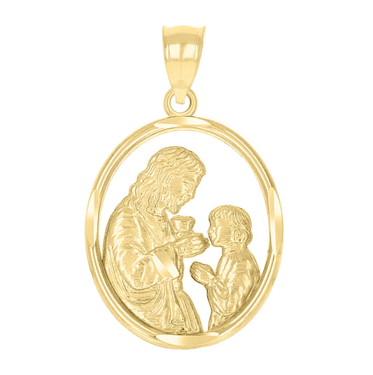 14K Yellow Gold Womens Diamond-Cut First Communion Ceremony Religious Pendant Charm