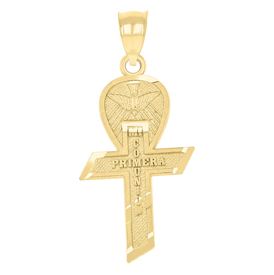 14K Yellow Gold Unisex Diamond-Cut Ankh Primera Communion Ht:18.7Mm Religious Pendant Charm