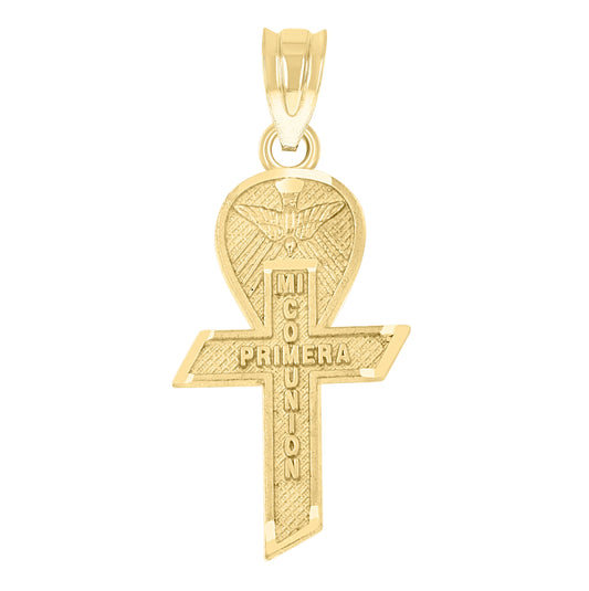 14K Yellow Gold Womens Diamond-Cut Mi Primera Communion Ceremony Ankh Religious Pendant Charm