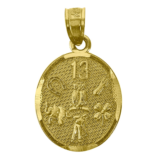 14K Yellow Gold Womens Diamond-Cut 13 Anos Round Amulet Good Luck Pendant Charm