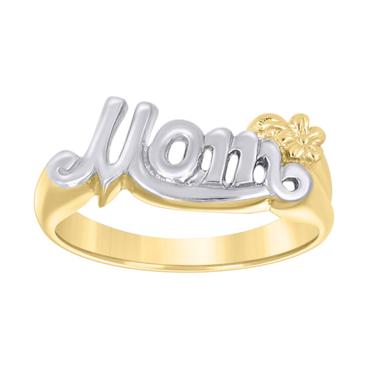 14K Gold Womens Two-Tone Mom Mothers Flower Band Ring