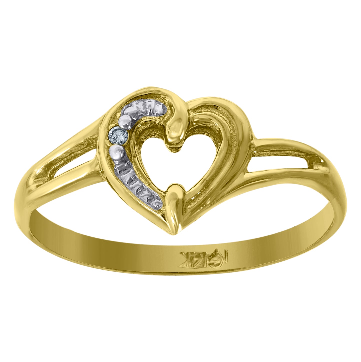14K Gold Womens Two-Tone Cubic-Zirconia Heart Size 7 Ring Band