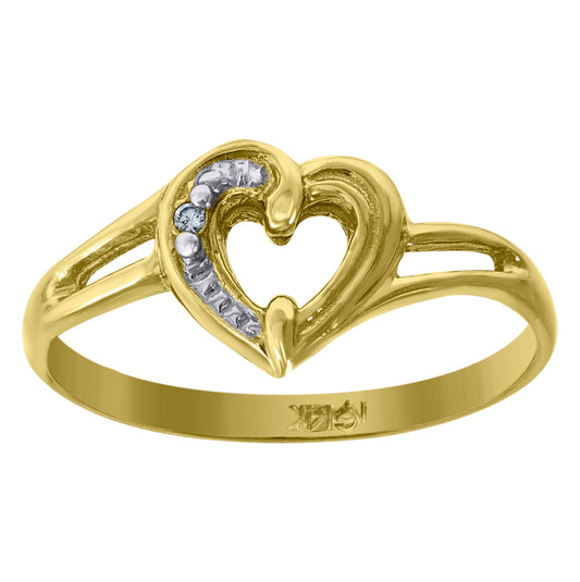 14K Gold Womens Two-Tone Cubic-Zirconia Heart Size 7 Ring Band