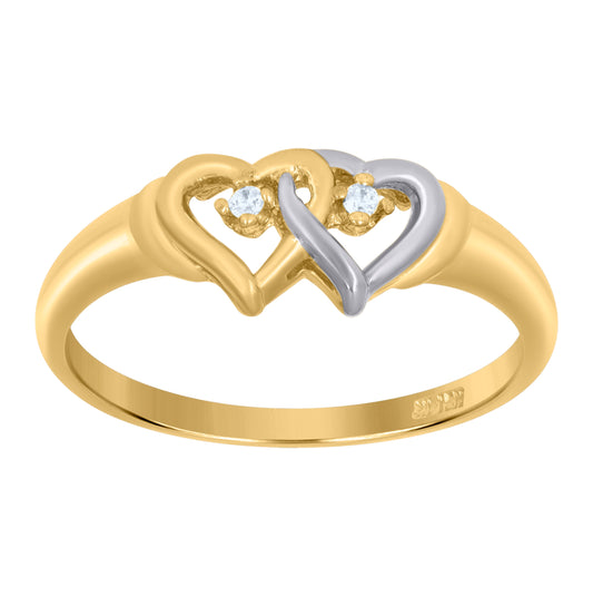 14K Gold Womens Two-Tone Cubic-Zirconia Hearts Wrapped Size 7 Ring Band