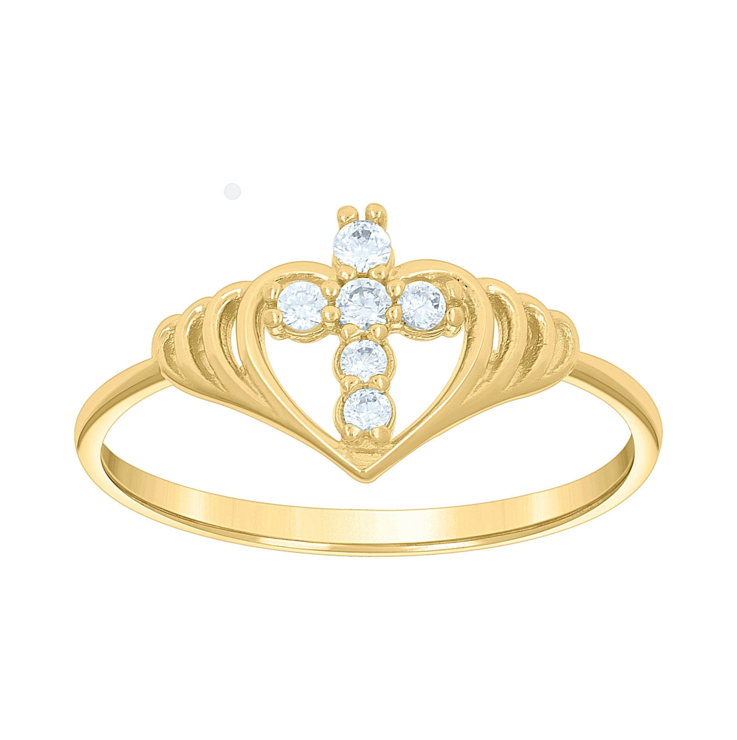 14K Yellow Womens Gold Cubic Zirconia Cross Heart Ring