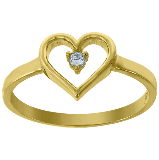 14K Yellow Gold Womens Cubic-Zirconia Heart Size 7 Ring Band
