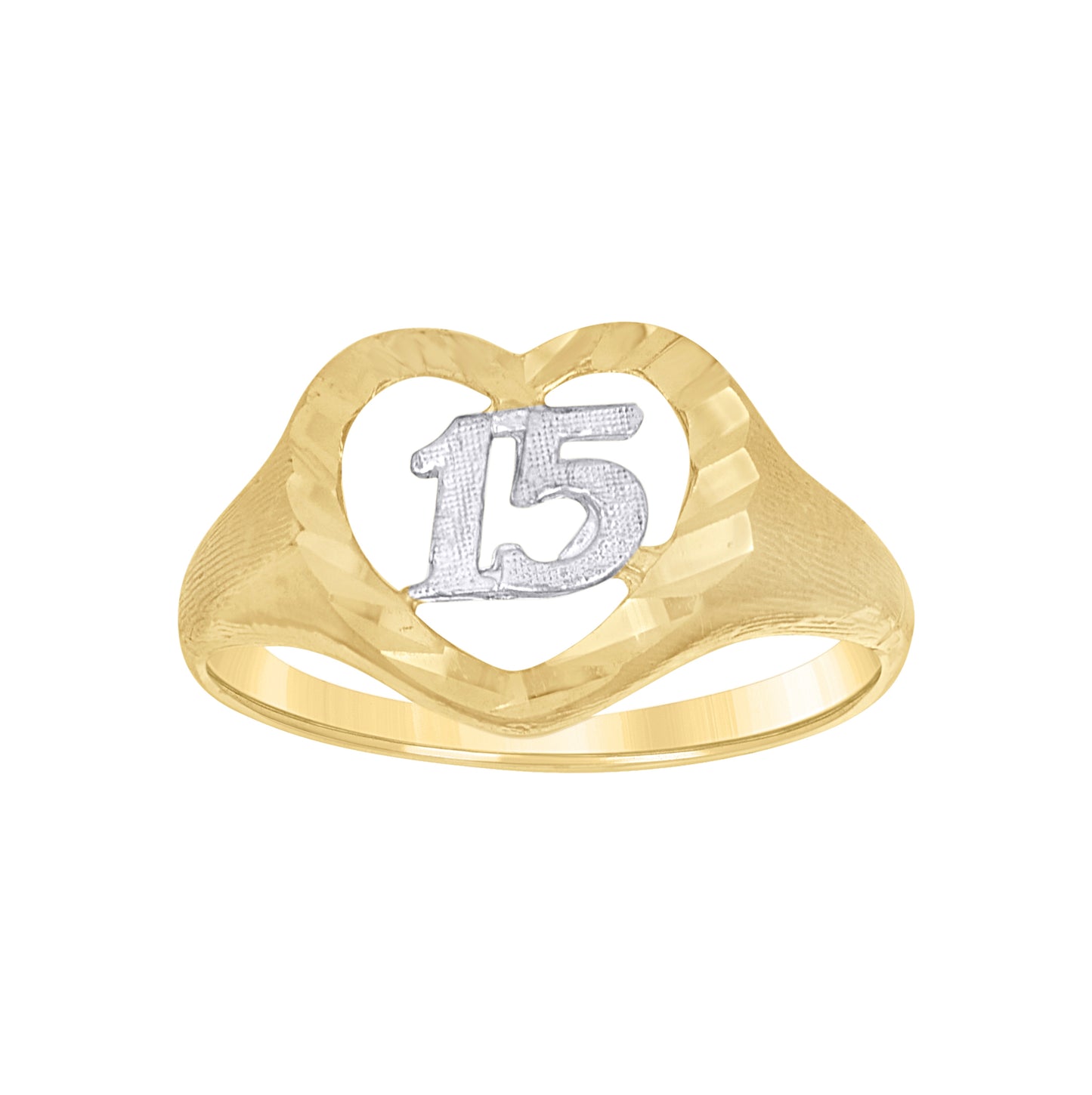 14K Two-Tone Gold Womens Heart 15 Anos Quinceanera Ring