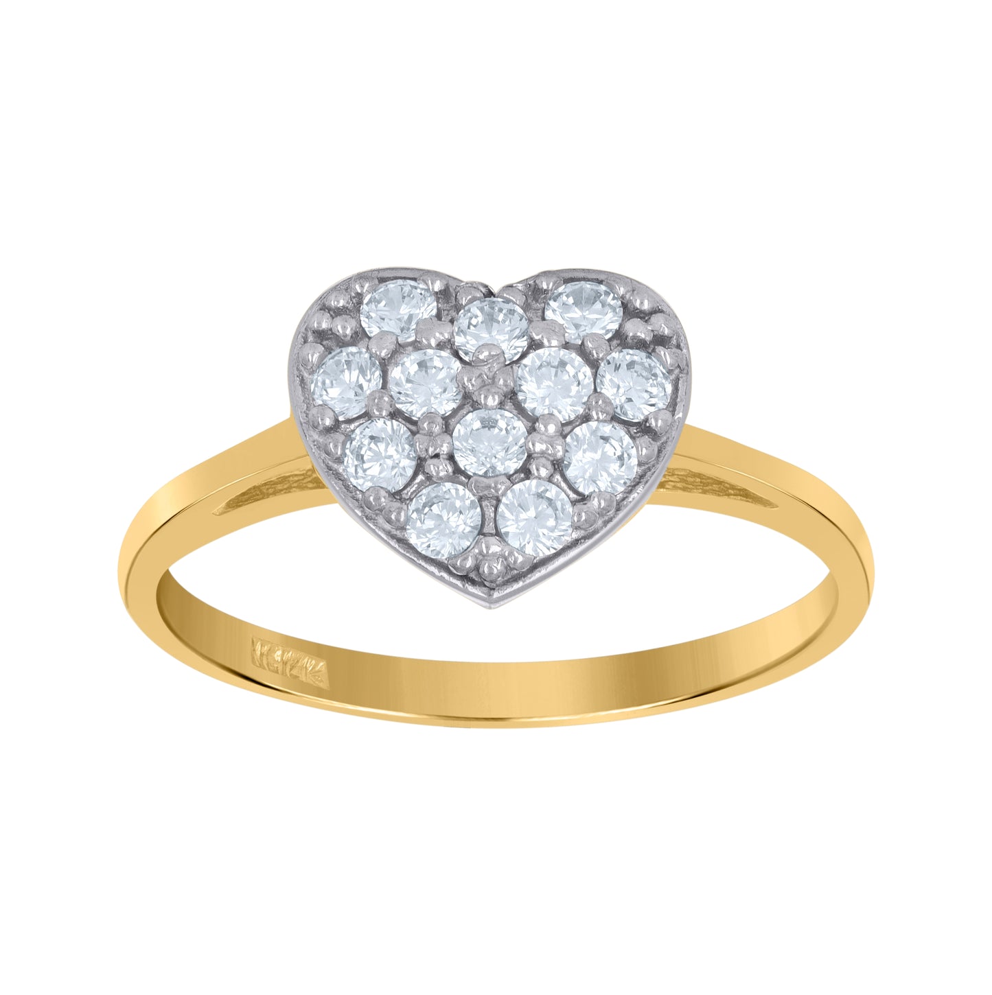 14K Two-Tone Womens Gold Cubic Zirconia Heart Ring