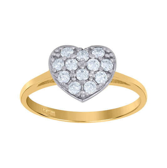 14K Two-Tone Womens Gold Cubic Zirconia Heart Ring
