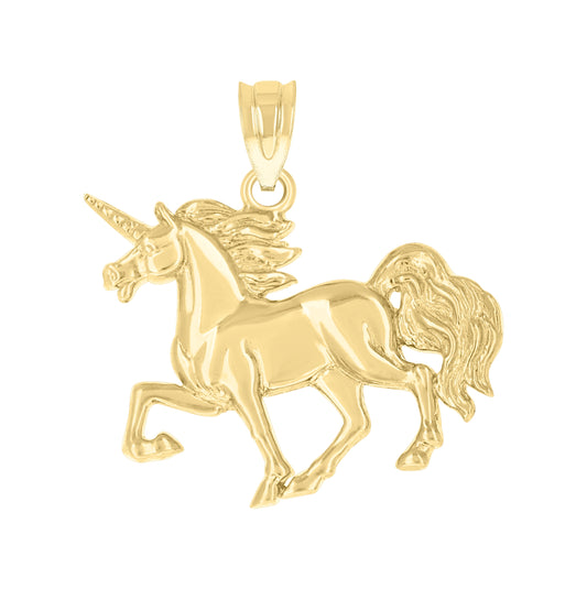 14K Yellow Gold Womens Unicorn Animal Good Luck Pendant Charm