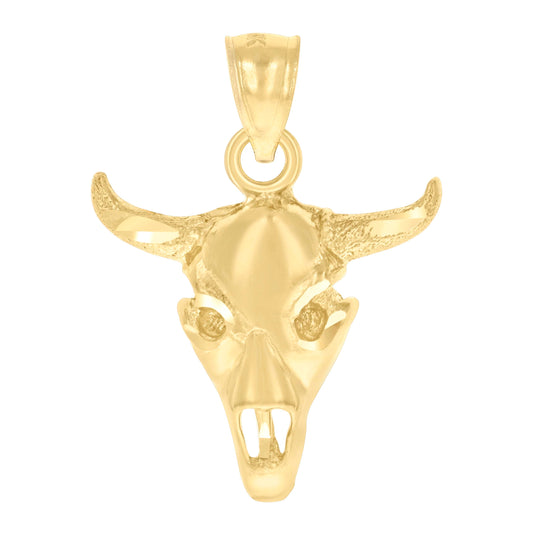 14K Yellow Gold Womens Bull Skull Animal Ht:24.1Mm Good Luck Pendant Charm
