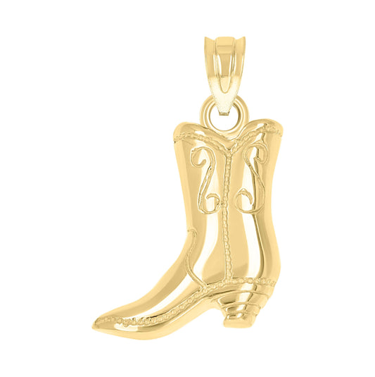 14K Yellow Gold Womens Cowboy Boot Fashion Pendant Charm
