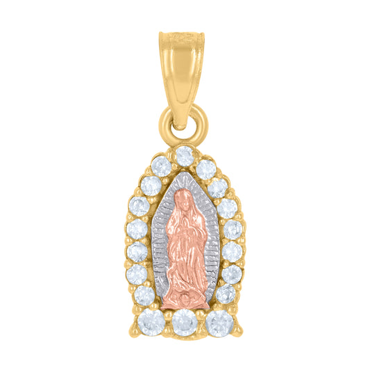 14K Gold Womens Tri-Color Cubic-Zirconia Guadalupe Mary Religious Ht:19.1Mm Pendant Charm