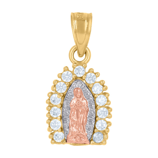 14K Gold Womens Tri-Color Cubic-Zirconia Guadalupe Mary Religious Ht:18.5Mm Pendant Charm