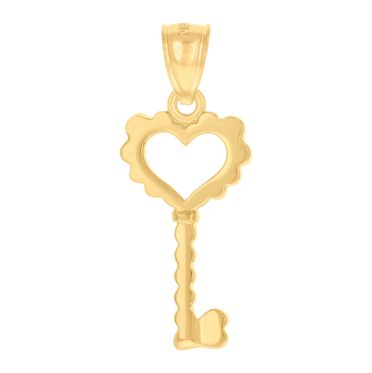 14K Yellow Gold Unisex Key Heart Ht:26.1Mm Pendant Charm